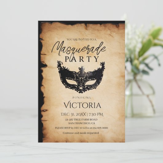 ヴィンテージマスカレードパーティー誕生日招待状 招待状 (スタンド正面)