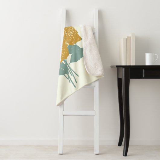 ヴィンテージマスタードイエローフラワーイラストレーション シェルパブランケット (インサイチュ)