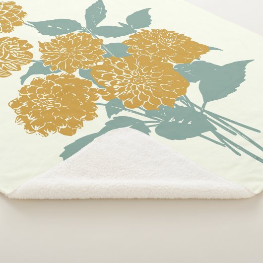 ヴィンテージマスタードイエローフラワーイラストレーション シェルパブランケット (3/4)