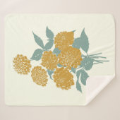 ヴィンテージマスタードイエローフラワーイラストレーション シェルパブランケット (正面(横))