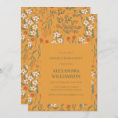 ヴィンテージマスタードイエローフローラ卒業パーティー 招待状 (正面/裏面)