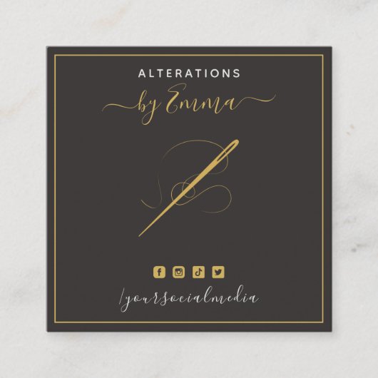 ヴィンテージマスタード針&スレッドのソーシャルメディモダンア スクエア名刺 (正面)