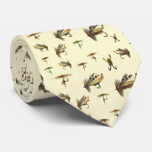 ヴィンテージマス飛び釣りテーマ模様 ネクタイ (ロール)