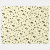 ヴィンテージマス飛び釣りテーマ模様 フリースブランケット (正面(横))