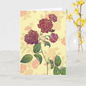 ヴィンテージマゼンタバラアートノートカード カード (黄色い花)