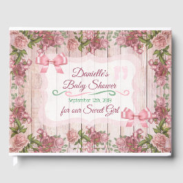 ヴィンテージマゼンタバラ動揺してウッドベビーシャワー ゲストブック