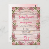 ヴィンテージマゼンタバラ動揺してウッドベビーシャワー ポストカード (正面/裏面)