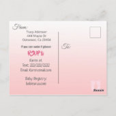 ヴィンテージマゼンタバラ動揺してウッドベビーシャワー ポストカード (裏面)