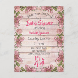 ヴィンテージマゼンタバラ動揺してウッドベビーシャワー ポストカード