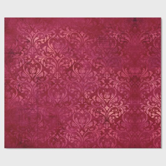 ヴィンテージマゼンダ金ゴールドダマスクグランジテクスチャ ラッピングペーパー (フラット)