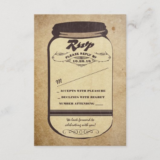 ヴィンテージマソンジャー結婚式の出欠確認カード 出欠カード (正面)