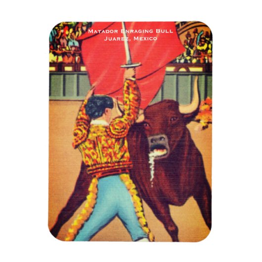 ヴィンテージマタドールとケープアンドブル、ジュアレス、メキシコ マグネット (縦)