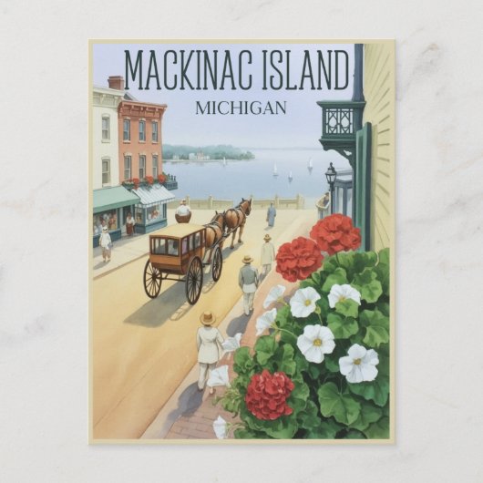 ヴィンテージマッキナックアイランドMichigan花の贈り物 ポストカード (正面)