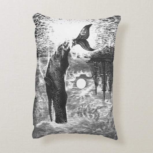 ヴィンテージマッコウクジラの漂白、海洋生物 アクセントクッション (裏面(縦))