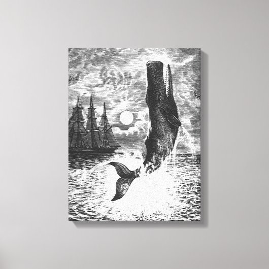 ヴィンテージマッコウクジラの漂白、海洋生物 キャンバスプリント (正面)