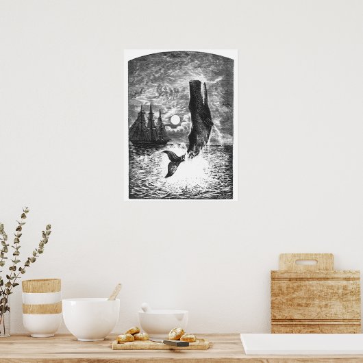 ヴィンテージマッコウクジラの漂白、海洋生物 ポスター (キッチン)