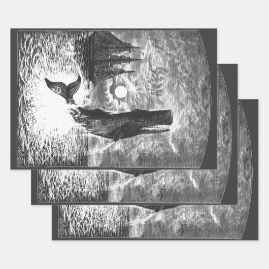 ヴィンテージマッコウクジラの漂白、海洋生物 ラッピングペーパーシート (セット)