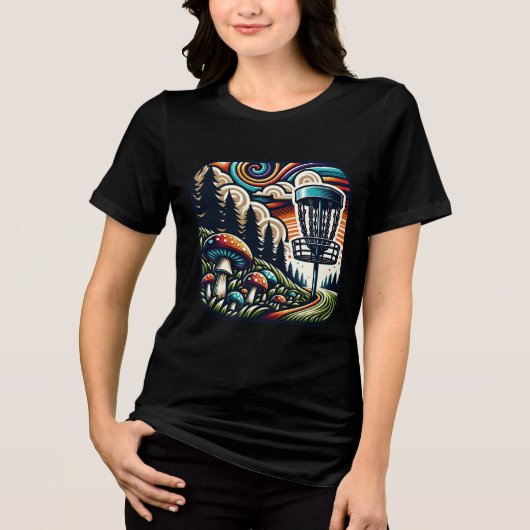 ヴィンテージマッシュルームとディスクゴルフコースAi Art トライブレンドＴシャツ (正面)