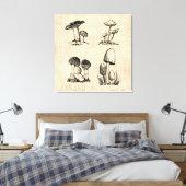 ヴィンテージマッシュルームアートイラストレーション キャンバスプリント (インサイチュ (寝室))