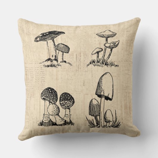 ヴィンテージマッシュルームアートイラストレーション クッション (裏面)