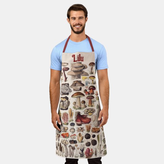 ヴィンテージマッシュルームバイアドルフミロパーソナライズされた エプロン (着用した状態)