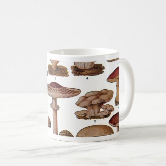 ヴィンテージマッシュルームファミリー植物プリント コーヒーマグカップ (正面右)