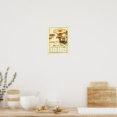 ヴィンテージマッシュルームブラウンキャップフランスのアートプリント ポスター (キッチン)