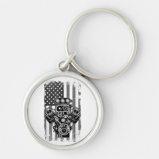 ヴィンテージマッスルカーピストン米国国旗のメおもしろいッチ キーホルダー (正面)