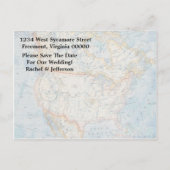 ヴィンテージマップとポストカードウェディング日付を保存 案内ポストカード (裏面)