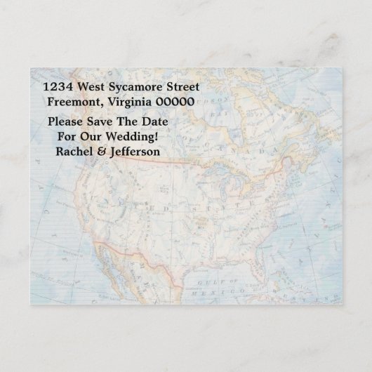ヴィンテージマップとポストカードウェディング日付を保存 案内ポストカード (裏面)