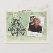 ヴィンテージマップの冒険がユニーク卒業 インビテーションポストカード (正面)