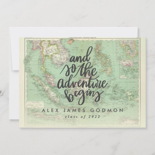 ヴィンテージマップの冒険がユニーク卒業 案内状 (正面)