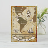 ヴィンテージマップの海賊バースデーパーティ招待状 招待状 (スタンド正面)