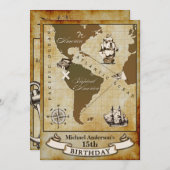 ヴィンテージマップの海賊バースデーパーティ招待状 招待状 (正面/裏面)