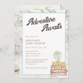 ヴィンテージマップアドベンチャーアウェイズベビーシャワー招待状 招待状 (正面/裏面)