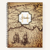 ヴィンテージマップイニシャル文字モノグラム名カスタム ノートブック (正面)