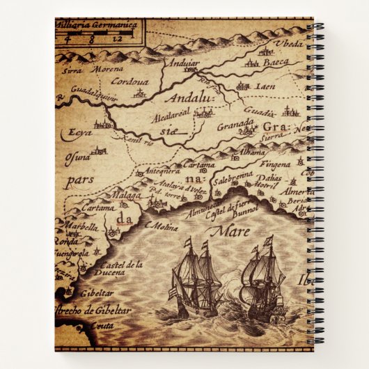 ヴィンテージマップイニシャル文字モノグラム名カスタム ノートブック (裏面)