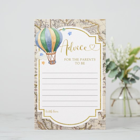 ヴィンテージマップエアバルーンベビーシャワーアドバイスカード (スタンド正面)