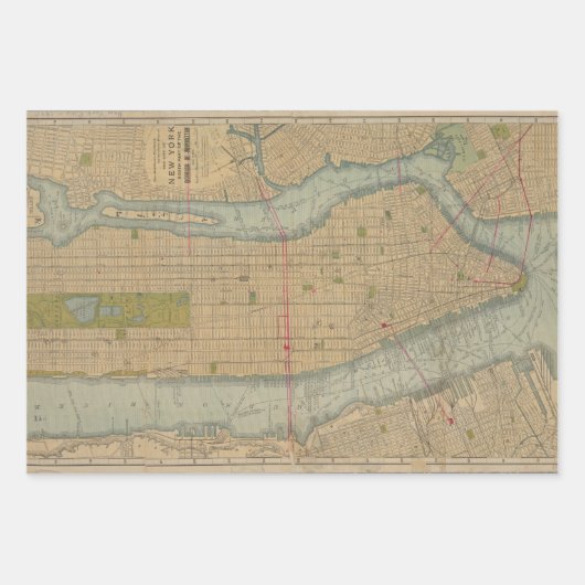 ヴィンテージマップオブニューヨークシティマンハッタンラッピングパ ラッピングペーパーシート (正面3)