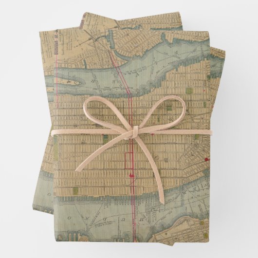 ヴィンテージマップオブニューヨークシティマンハッタンラッピングパ ラッピングペーパーシート (インサイチュ)