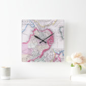 ヴィンテージマップオブボストン（1864年） スクエア壁時計 (ホーム)