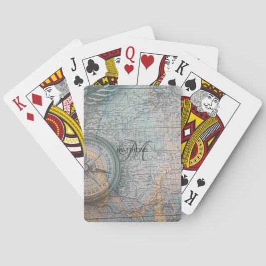 ヴィンテージマップコンパスモノグラム トランプ (裏面)