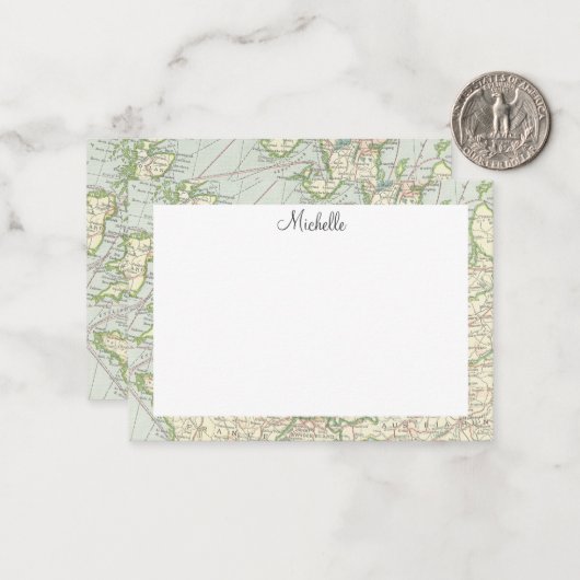 ヴィンテージマップスクリパーソナライズされたプト ノートカード (正面/裏面インサイチュ)