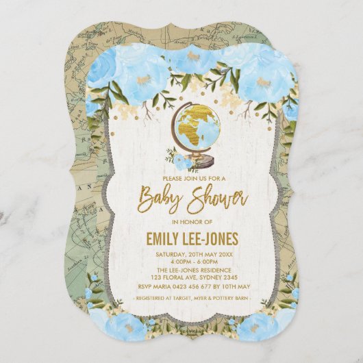ヴィンテージマップトラベル男の赤ちゃんシャワー招待状 招待状 (正面/裏面)