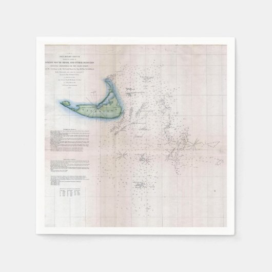 ヴィンテージマップナンタケットマサチューセッツ スタンダードカクテルナプキン (正面)