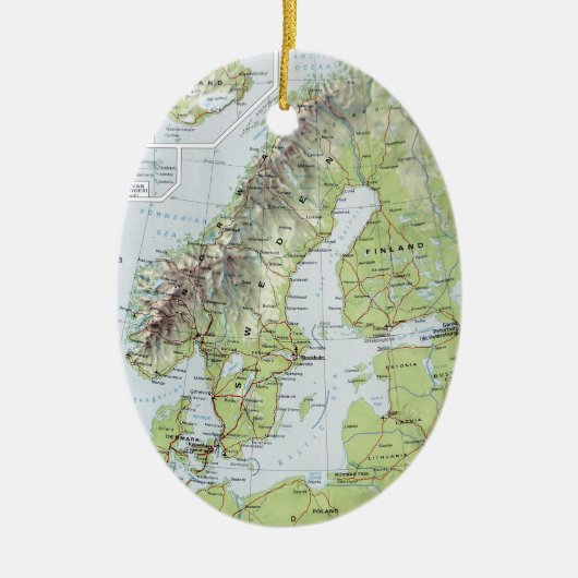 ヴィンテージマップノルウェーSwedenフィンランドオランダ セラミックオーナメント (正面)