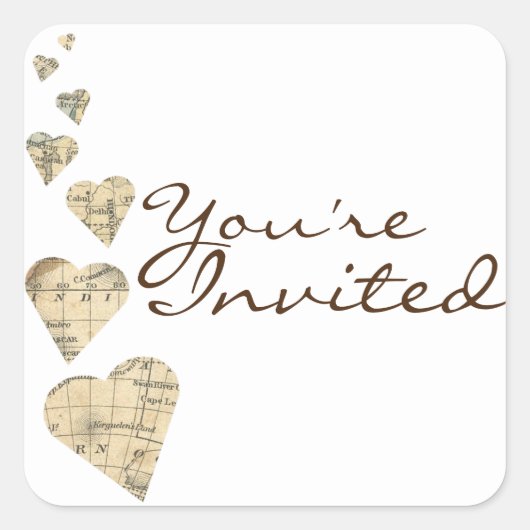 ヴィンテージマップハート封筒用シールシール スクエアシール (正面)
