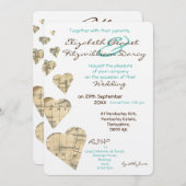 ヴィンテージマップハート結婚式招待状 招待状 (正面/裏面)