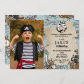 ヴィンテージマップパイレーツバースデーパーティーアホイマテイ 招待状 (正面/裏面)