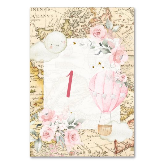 ヴィンテージマップピンクエアバルーンオンダーフル誕生日 テーブルナンバー (正面)